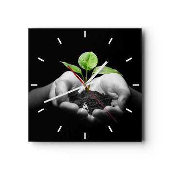 Zegar ścienny - Kocham naturę, chronię ją - 40x40cm - Natura Życie Roślina - Kwadratowy zegar ścienny - Nowoczeny Stylowy Zegar do salonu do kuchni - Cichy i Modny zegar - ARTTOR