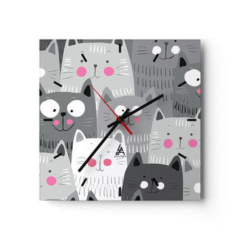 Zegar ścienny - Koci świat - 40x40cm - Dla Dzieci Kot Zwierzęta - Kwadratowy zegar ścienny - Nowoczeny Stylowy Zegar do salonu do kuchni - Cichy i Modny zegar - ARTTOR