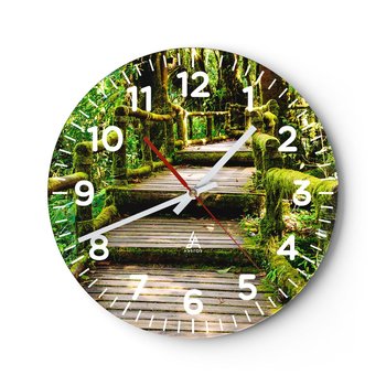 Zegar ścienny - Korytarzem zieleni - 40x40cm - Natura Krajobraz Las - Okrągły zegar szklany - Nowoczeny Stylowy Zegar do salonu do kuchni - Cichy i Modny zegar - ARTTOR