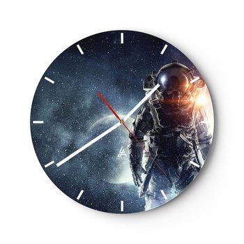Zegar ścienny - Kosmiczna przygoda - 40x40cm - Kosmos Astronauta Gwiazdy - Okrągły zegar ścienny - Nowoczeny Stylowy Zegar do salonu do kuchni - Cichy i Modny zegar - ARTTOR