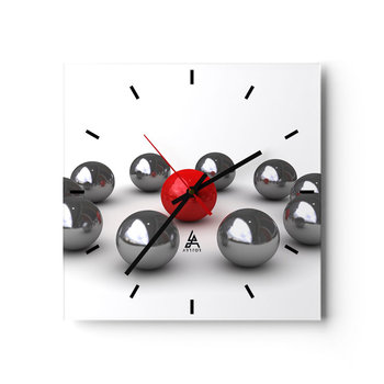 Zegar ścienny - Krąg w srebrze i czerwieni - 40x40cm - Abstrakcja 3D Okrągłe Kule - Kwadratowy zegar ścienny - Nowoczeny Stylowy Zegar do salonu do kuchni - Cichy i Modny zegar - ARTTOR