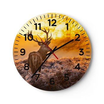 Zegar ścienny - Król jesiennego lasu - 40x40cm - Krajobraz Jeleń Natura - Okrągły zegar szklany - Nowoczeny Stylowy Zegar do salonu do kuchni - Cichy i Modny zegar - ARTTOR