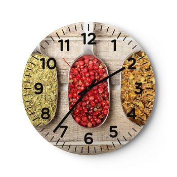 Zegar ścienny - Kuchenna magia - 40x40cm - Gastronomia Przyprawy Ziołowe Zioła - Okrągły zegar szklany - Nowoczeny Stylowy Zegar do salonu do kuchni - Cichy i Modny zegar - ARTTOR
