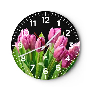 Zegar ścienny - Liliowa radość wiosny - 40x40cm - Kwiaty Tulipany Bukiet Kwiatów - Okrągły zegar szklany - Nowoczeny Stylowy Zegar do salonu do kuchni - Cichy i Modny zegar - ARTTOR
