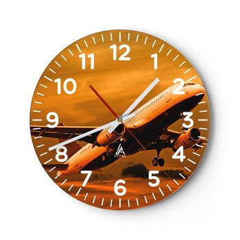 Zegar ścienny - Lot w stronę słońca - 40x40cm - Samolot Podróż Zachód Słońca - Okrągły zegar szklany - Nowoczeny Stylowy Zegar do salonu do kuchni - Cichy i Modny zegar - ARTTOR