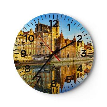 Zegar ścienny - Lustrzane odbicie przeszłości - 40x40cm - Miasto Gdańsk Architektura - Okrągły zegar szklany - Nowoczeny Stylowy Zegar do salonu do kuchni - Cichy i Modny zegar - ARTTOR