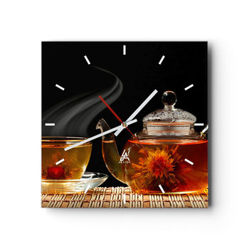 Zegar ścienny - Magia i sztuka parzenia herbaty - 40x40cm - Herbata Dzbanek Do Herbaty Filiżanka Do Herbaty - Kwadratowy zegar ścienny - Nowoczeny Stylowy Zegar do salonu do kuchni - Cichy i Modny zegar - ARTTOR
