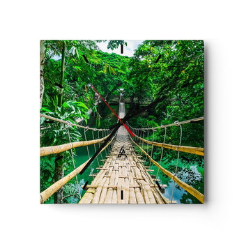 Zegar ścienny - Małpi most nad zielenią - 30x30cm - Krajobraz Dżungla Filipiny - Kwadratowy zegar na szkle - Nowoczeny Stylowy Zegar do salonu do kuchni - Cichy i Modny zegar - ARTTOR