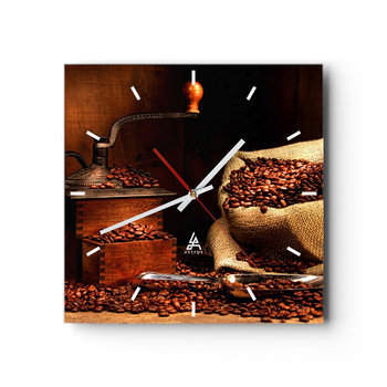 Zegar ścienny - Martwa natura z ziarnami kawy i młynkiem - 40x40cm - Gastronomia Kawa Młynek Do Kawy - Kwadratowy zegar ścienny - Nowoczeny Stylowy Zegar do salonu do kuchni - Cichy i Modny zegar - ARTTOR