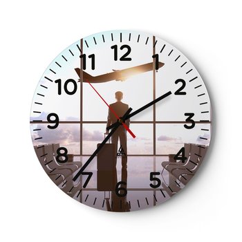 Zegar ścienny - Masz czas, zwolnij - 40x40cm - Lotnisko Samolot Pasażerski Podróże - Okrągły zegar szklany - Nowoczeny Stylowy Zegar do salonu do kuchni - Cichy i Modny zegar - ARTTOR