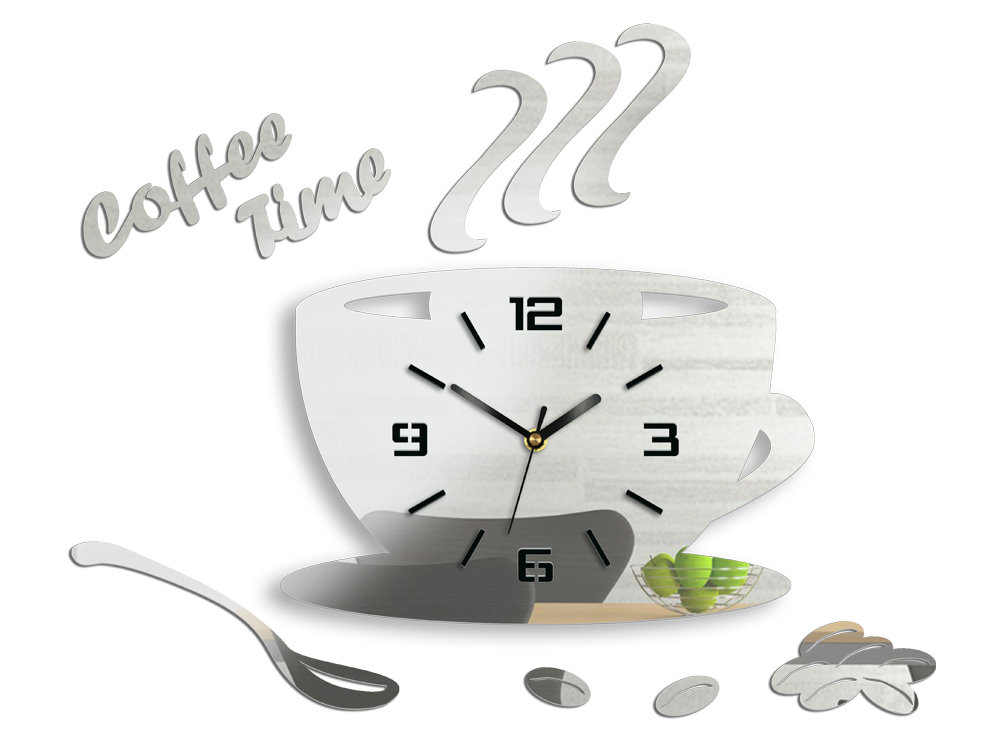 Фото - Настінний годинник Modern Zegar ścienny  CLOCK Coffe Time 3D Mirror, 43x64 cm 