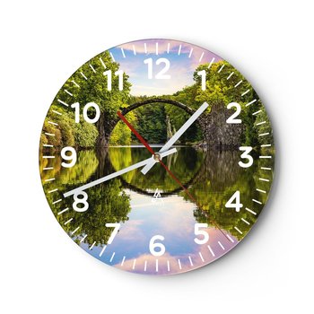 Zegar ścienny - Na styku dwóch światów - 30x30cm - Krajobraz Rzeka Most - Okrągły zegar ścienny - Nowoczeny Stylowy Zegar do salonu do kuchni - Cichy i Modny zegar - ARTTOR