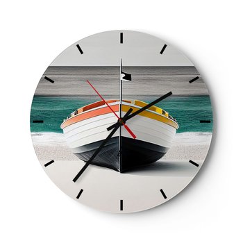 Zegar ścienny - Na swoim miejscu - 40x40cm - Łódka Morze Nadmorski - Okrągły zegar ścienny - Nowoczeny Stylowy Zegar do salonu do kuchni - Cichy i Modny zegar - ARTTOR