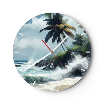 Zegar ścienny - Na tropikalnym brzegu - 40x40cm - Plaża Tropikalny Palma - Okrągły zegar ścienny - Nowoczeny Stylowy Zegar do salonu do kuchni - Cichy i Modny zegar - ARTTOR