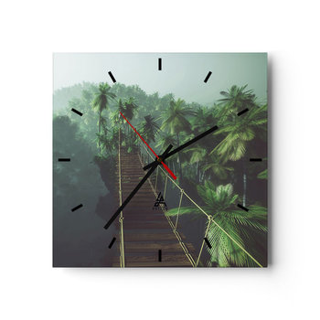 Zegar ścienny - Nad kipielą zieleni - 30x30cm - Krajobraz Dżungla Palma Kokosowa - Kwadratowy zegar na szkle - Nowoczeny Stylowy Zegar do salonu do kuchni - Cichy i Modny zegar - ARTTOR