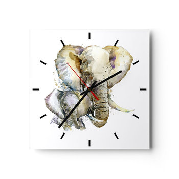 Zegar ścienny - Nie ma jak u mamy - 40x40cm - Zwierzęta Słoń Grafika - Kwadratowy zegar ścienny - Nowoczeny Stylowy Zegar do salonu do kuchni - Cichy i Modny zegar - ARTTOR
