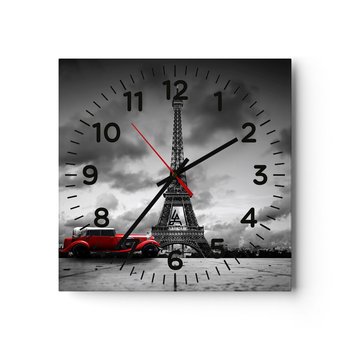 Zegar ścienny - Nie tak dawno w Paryżu - 40x40cm - Motoryzacja Wieża Eiffla Paryż - Kwadratowy zegar szklany - Nowoczeny Stylowy Zegar do salonu do kuchni - Cichy i Modny zegar - ARTTOR