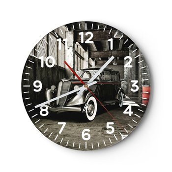 Zegar ścienny - Nieprzemijająca elegancja lat 30. - 40x40cm - Motoryzacja Samochód Retro Magazyn Fabryczny - Okrągły zegar szklany - Nowoczeny Stylowy Zegar do salonu do kuchni - Cichy i Modny zegar - ARTTOR