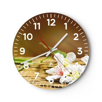 Zegar ścienny - Niewinna obietnica - 40x40cm - Kwiaty Bambus Spa - Okrągły zegar szklany - Nowoczeny Stylowy Zegar do salonu do kuchni - Cichy i Modny zegar - ARTTOR
