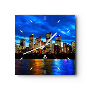 Zegar ścienny - Noc świateł i barw - 40x40cm - Miasto Sydney Architektura - Kwadratowy zegar ścienny - Nowoczeny Stylowy Zegar do salonu do kuchni - Cichy i Modny zegar - ARTTOR