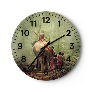 Zegar ścienny - Nowa Księga Dżungli - 30x30cm - Krajobraz Słoń Dżungla - Okrągły zegar ścienny - Nowoczeny Stylowy Zegar do salonu do kuchni - Cichy i Modny zegar - ARTTOR