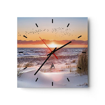 Zegar ścienny - Pejzaż horyzontalny - 40x40cm - Krajobraz Morze Plaża - Kwadratowy zegar ścienny - Nowoczeny Stylowy Zegar do salonu do kuchni - Cichy i Modny zegar - ARTTOR