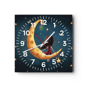 Zegar ścienny - Pewnego razu… - 30x30cm - Dla Dzieci Dziewczynka Księżyc - Kwadratowy zegar ścienny - Nowoczeny Stylowy Zegar do salonu do kuchni - Cichy i Modny zegar - ARTTOR
