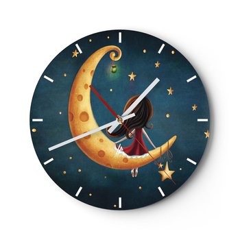 Zegar ścienny - Pewnego razu… - 30x30cm - Dla Dzieci Dziewczynka Księżyc - Okrągły zegar na szkle - Nowoczeny Stylowy Zegar do salonu do kuchni - Cichy i Modny zegar - ARTTOR