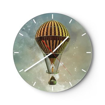 Zegar ścienny - Pionierskie loty - 40x40cm - Balon Latać Chmury - Okrągły zegar ścienny - Nowoczeny Stylowy Zegar do salonu do kuchni - Cichy i Modny zegar - ARTTOR
