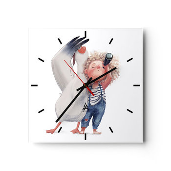Zegar ścienny - Plan wielkiej podróży - 30x30cm - Dla Dzieci Przyjaźń Dziewczynka - Kwadratowy zegar na szkle - Nowoczeny Stylowy Zegar do salonu do kuchni - Cichy i Modny zegar - ARTTOR