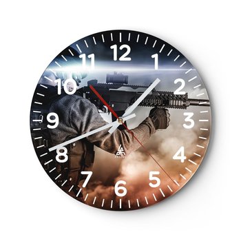Zegar ścienny - Po prostu bohater - 40x40cm - Militaria Broń Żołnierz - Okrągły zegar szklany - Nowoczeny Stylowy Zegar do salonu do kuchni - Cichy i Modny zegar - ARTTOR