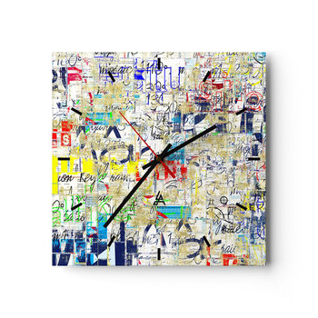 Zegar ścienny - Po prostu cieszy oczy - 30x30cm - Graffiti Mural Młodzież - Kwadratowy zegar na szkle - Nowoczeny Stylowy Zegar do salonu do kuchni - Cichy i Modny zegar - ARTTOR