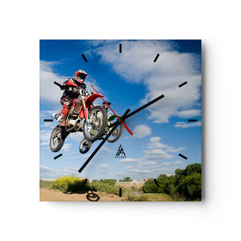 Zegar ścienny - Podniebny skok - 40x40cm - Motocross Motoryzacja Sport - Kwadratowy zegar ścienny - Nowoczeny Stylowy Zegar do salonu do kuchni - Cichy i Modny zegar - ARTTOR