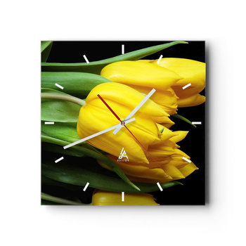 Zegar ścienny - Powstały z czystego słońca - 30x30cm - Kwiaty Tulipany Bukiet Kwiatów - Kwadratowy zegar na szkle - Nowoczeny Stylowy Zegar do salonu do kuchni - Cichy i Modny zegar - ARTTOR