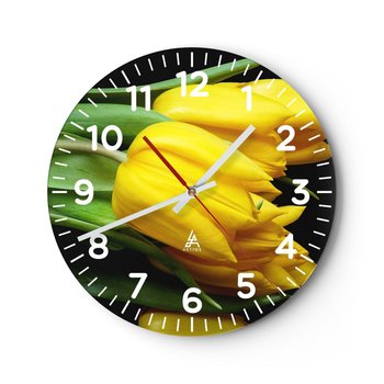 Zegar ścienny - Powstały z czystego słońca - 30x30cm - Kwiaty Tulipany Bukiet Kwiatów - Okrągły zegar ścienny - Nowoczeny Stylowy Zegar do salonu do kuchni - Cichy i Modny zegar - ARTTOR