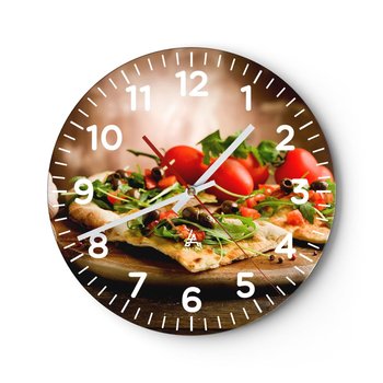 Zegar ścienny - Prosto z pieca i z ogrodu - 40x40cm - Gastronomia Pizza Włochy - Okrągły zegar szklany - Nowoczeny Stylowy Zegar do salonu do kuchni - Cichy i Modny zegar - ARTTOR