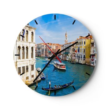 Zegar ścienny - Ruch uliczny jedyny na świecie - 30x30cm - Wenecja Architektura Grand Canal - Okrągły zegar na szkle - Nowoczeny Stylowy Zegar do salonu do kuchni - Cichy i Modny zegar - ARTTOR