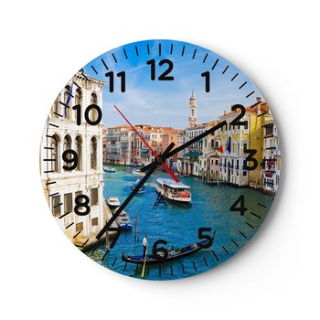 Zegar ścienny - Ruch uliczny jedyny na świecie - 40x40cm - Wenecja Architektura Grand Canal - Okrągły zegar szklany - Nowoczeny Stylowy Zegar do salonu do kuchni - Cichy i Modny zegar - ARTTOR