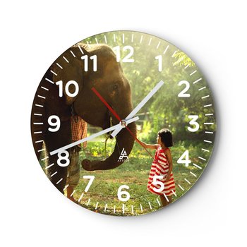 Zegar ścienny - Siła przyjaźni - 30x30cm - Zwierzęta Słoń Dziewczynka - Okrągły zegar ścienny - Nowoczeny Stylowy Zegar do salonu do kuchni - Cichy i Modny zegar - ARTTOR