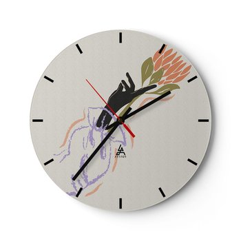Zegar ścienny - Siostrzany dotyk - 40x40cm - Dłoń Kwiat Minimalizm - Okrągły zegar ścienny - Nowoczeny Stylowy Zegar do salonu do kuchni - Cichy i Modny zegar - ARTTOR