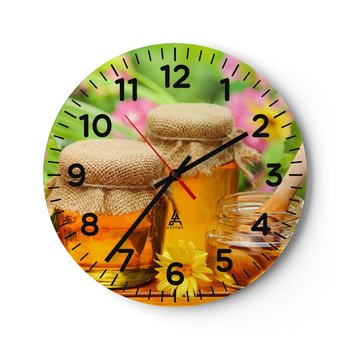 Zegar ścienny - Słodko i kwiatowo - 40x40cm - Gastronomia Miód Kwiaty - Okrągły zegar szklany - Nowoczeny Stylowy Zegar do salonu do kuchni - Cichy i Modny zegar - ARTTOR