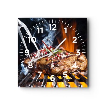 Zegar ścienny - Soczyste i wonne - 40x40cm - Gastronomia Stek Grill - Kwadratowy zegar szklany - Nowoczeny Stylowy Zegar do salonu do kuchni - Cichy i Modny zegar - ARTTOR