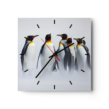 Zegar ścienny - Spotkanie w wieczorowych strojach - 40x40cm - Zwierzęta Pingwin Natura - Kwadratowy zegar ścienny - Nowoczeny Stylowy Zegar do salonu do kuchni - Cichy i Modny zegar - ARTTOR