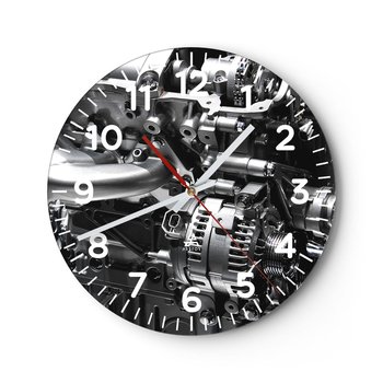 Zegar ścienny - Stalowy, piękny, silny - 40x40cm - Motoryzacja Silnik Samochodowy 3D - Okrągły zegar szklany - Nowoczeny Stylowy Zegar do salonu do kuchni - Cichy i Modny zegar - ARTTOR