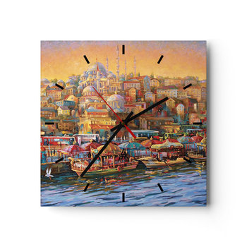 Zegar ścienny - Stambulska opowieść - 40x40cm - Architektura Miasto Stambuł - Kwadratowy zegar ścienny - Nowoczeny Stylowy Zegar do salonu do kuchni - Cichy i Modny zegar - ARTTOR