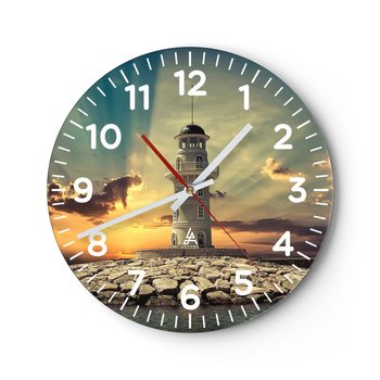 Zegar ścienny - Światło - Dobro - Piękno - 40x40cm - Latarnia Morska Architektura Krajobrazy - Okrągły zegar szklany - Nowoczeny Stylowy Zegar do salonu do kuchni - Cichy i Modny zegar - ARTTOR