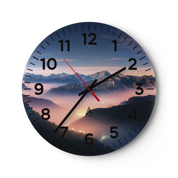 Zegar ścienny - Światło w dolinach - 40x40cm - Krajobraz Góry Las - Okrągły zegar szklany - Nowoczeny Stylowy Zegar do salonu do kuchni - Cichy i Modny zegar - ARTTOR