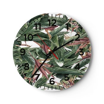 Zegar ścienny - Szmaragdowo-liliowy gąszcz - 30x30cm - Kwiaty  Hawaje Liście - Okrągły zegar ścienny - Nowoczeny Stylowy Zegar do salonu do kuchni - Cichy i Modny zegar - ARTTOR