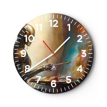 Zegar ścienny - Sztuka przyszłości - 30x30cm - Malarstwo Robot Pędzel - Okrągły zegar ścienny - Nowoczeny Stylowy Zegar do salonu do kuchni - Cichy i Modny zegar - ARTTOR