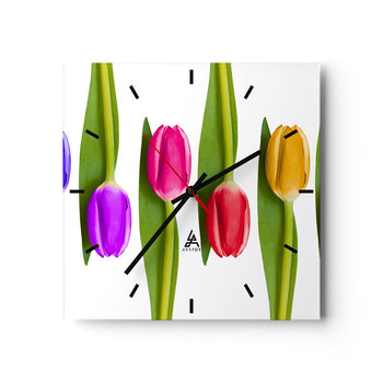 Zegar ścienny - Tęczowa kompozycja - 40x40cm - Kwiaty Tulipany Natura - Kwadratowy zegar ścienny - Nowoczeny Stylowy Zegar do salonu do kuchni - Cichy i Modny zegar - ARTTOR